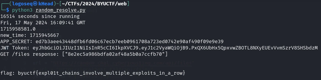 BYUCTF2024 - Random challenge script.py running and getting the flag