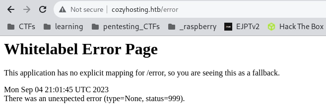 image of spring boot error page 